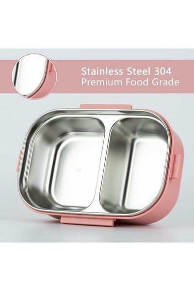 erorex Stainless Steel Bento Lunch Box 2 Compartments Leakproof 850Ml Food Container Portion Control Lunch
