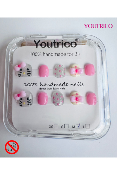Youtrico Kids Press-on Nails - 100% Handmade Non-Toxic Safe for Ages 3+ Cute Green Kids' Fake Nails-M