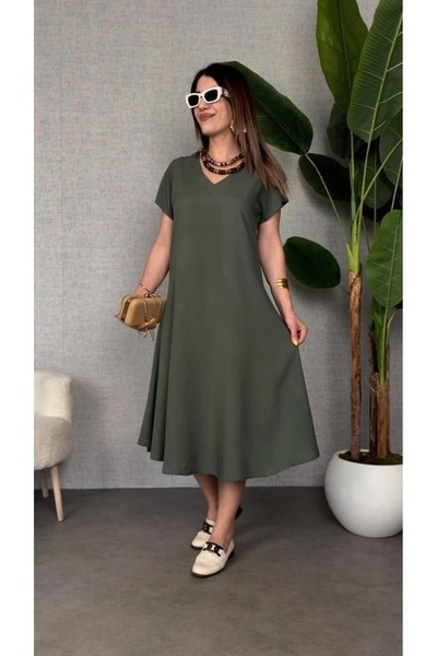 MODA Women's Short Sleeve V Neck Casual Maxi Length Dress