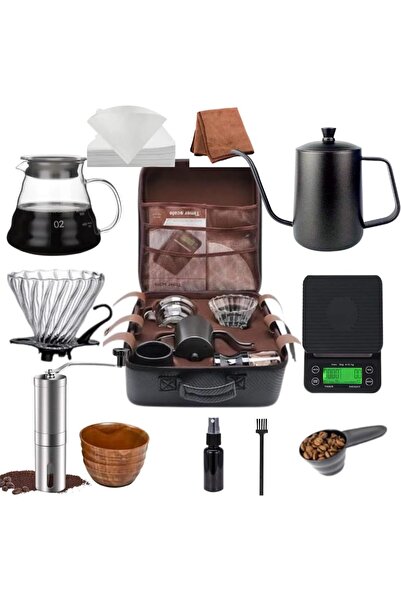 erorex 13 Pcs V60 Set Premium Pour Over Manual Coffee Maker Manual Grinder Dripper Outdoors Indoors