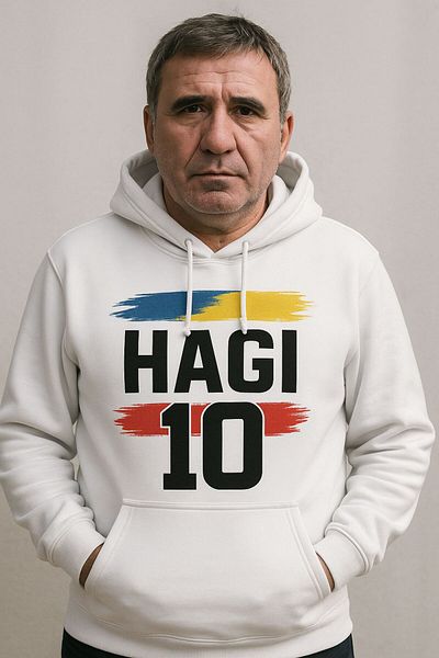 CLASSY.MODA Hagi 10 Hooded Sweatshirt – Romania Hoodie Football Kangaroo Pocket 3 Thread Digital Print