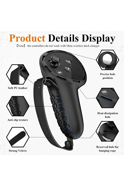 erorex Controller Grips Oculus Quest 3 Silicone Grips Cover Protective Sleeve Controller Hand Straps 2Pcs