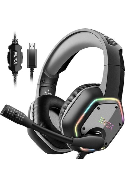 erorex Gaming Headset Pc Headset 7.1 Surround Sound Usb Noise Cancelling Headphones Mic & Rgb Led Light