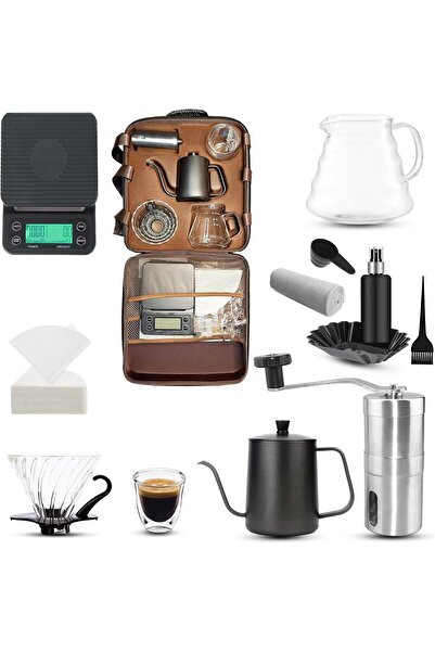 erorex 13-Pack V60 Coffee Maker Set Manual Grinder, Kettle, Coffee Scale Glass Drip Funnel -V60 Filter