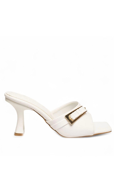Işıltı kidss Sief White Patent Leather Heeled Slippers