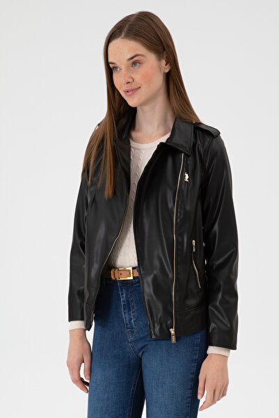 U.S. Polo Assn. سترة نسائية من الجلد الصناعي باللون الأسود 50317316-001