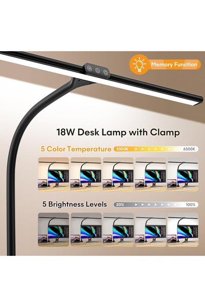 OEM Lampă de birou flexibilă, neagră, 5 moduri de luminozitate, 3000K până la 6000K, comenzi tactile