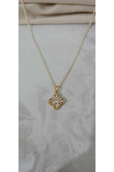 Shae Jewelry قلادة نسائية من الحجر على شكل زهرة ذهبية اللون