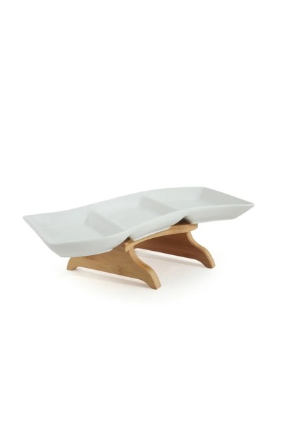 rexa طبق تقديم بثلاثة أقسام مع حامل خشبي