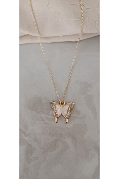 Shae Jewelry Gold Colored Zircon Stone Pearl Effect Butterfly Figured Women's...