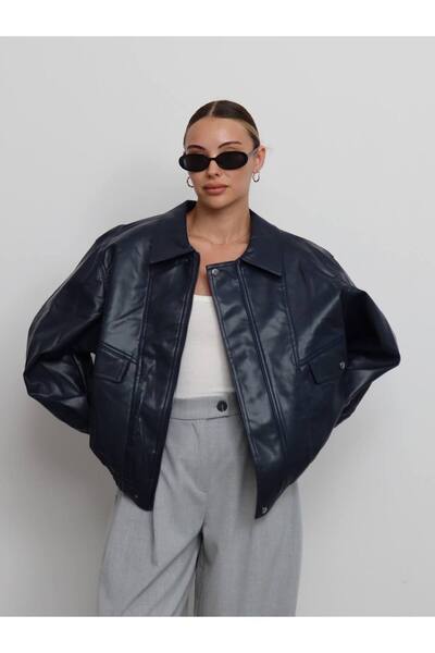 D'RECCY Women's Masculine Oversize Bomber Thin Leather Jacket