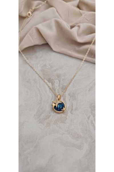 Shae Jewelry قلادة نسائية من الحجر الأزرق البحري باللون الذهبي