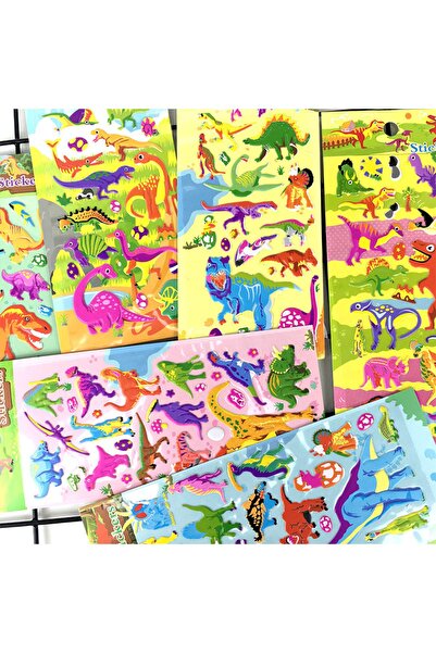 choice2 Dinosaur 6Pcs 6 Sheets 3D Bubble Sticker Car Truck Plane Traffic Waterproof Cartoon Anime Stickers F