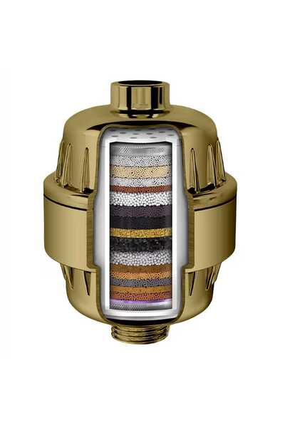 Elindor Filtru de apă pentru duș ®, 20 de etape de filtrare, infuzie de minerale și vitamina C, auriu