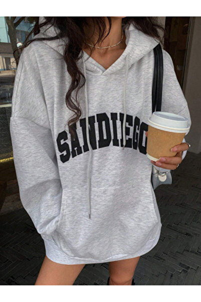 Revasser Unisex Erkek/Kadın SANDIEGO Renkli Özel Baskılı Pamuklu Oversize Kapüşonlu Sweatshirt