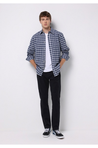 Colin's Regular Fit Shirt Neck Ekoseli Erkek Lacivert Uzun Kol Gömlek