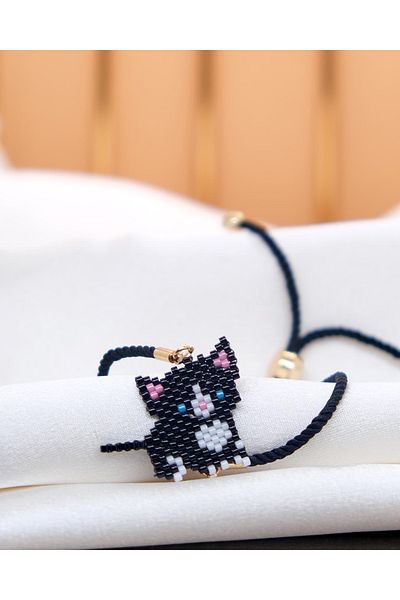 Miniklisi Black Cat Bracelet with Blue Eyes Miyuki