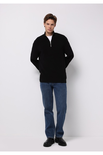 Colin's Regular Fit High Neck Jakarlı Erkek Siyah Kazak