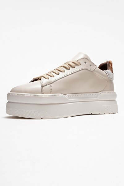 LuviShoes ANABEL Ekru Cilt Hakiki Deri Kadın Günlük Spor Ayakkabı