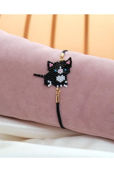 Miniklisi Black Cat Bracelet with Blue Eyes Miyuki