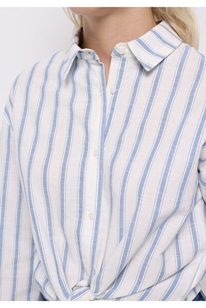 Colin's Cămașă cu mânecă lungă, albastră, cu dungi, cu gâtul obișnuit
