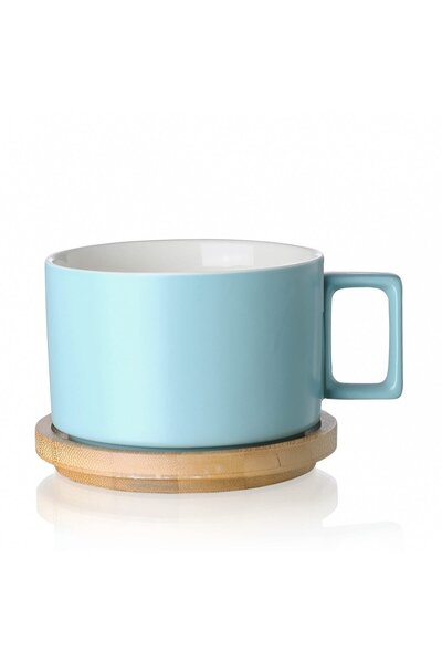 OEM Large ceramic mug 310ml with wooden stand