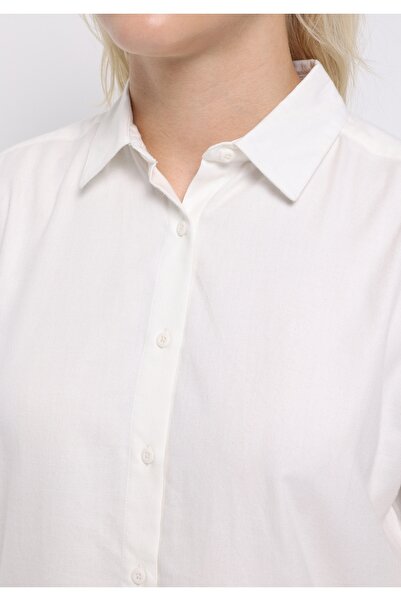 Colin's Regular Fit Shirt Neck Düz Kadın Beyaz Uzun Kol Gömlek