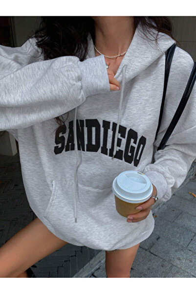Revasser Unisex Erkek/Kadın SANDIEGO Renkli Özel Baskılı Pamuklu Oversize Kapüşonlu Sweatshirt