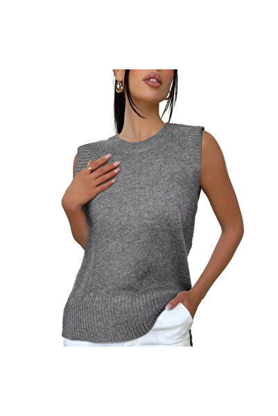 OEM Knitted blouse, sleeveless, crew neck, gray XS