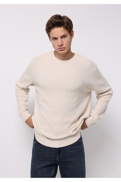 Colin's Regular Fit Round Neck Jacquard Men's Ecru Sweater