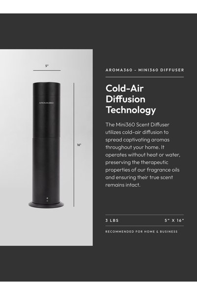 Aroma360 Mini Pro Essential Oil Diffuser - 600 sq ft Coverage - Compatible with Pro-Pod Oil- Midnight Black