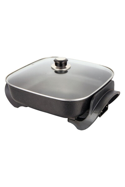 Elite Tigaie electrică FP-1500BL, 1500W, 26 cm, Capac de sticlă, Termostat, Înveliș antiaderent, Negru