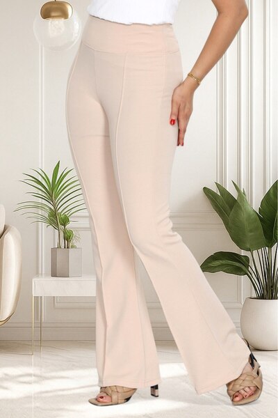 Serra Women's High Waist Gathering Flared Palazzo Pants Crepe Fabric