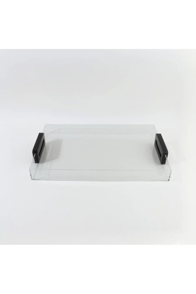 rexa صينية تقديم أكريليك بمقبض خشبي، لون أسود، مقاس 50×32 سم