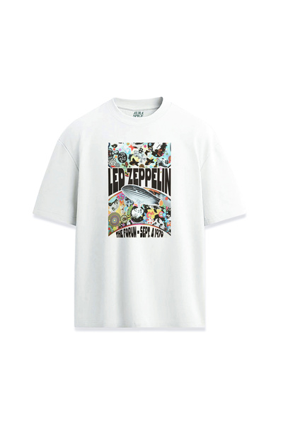 Darkia تي شيرت مريح للجنسين بتصميم لافتة Led Zeppelin Retro مطبوع