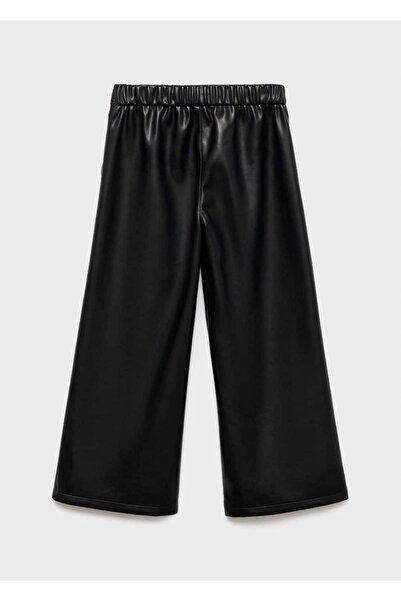 MANGO Kids Düz kesim deri görünümlü pantolon
