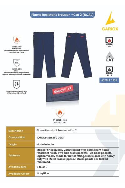GARIOX Hariox Indian Flame Resistant CAT-2, ATPV 8 CAL, PANT