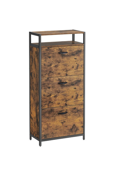 VASAGLE Dulap pentru pantofi cu 3 usi rabatabile, 60x30x130cm, maro