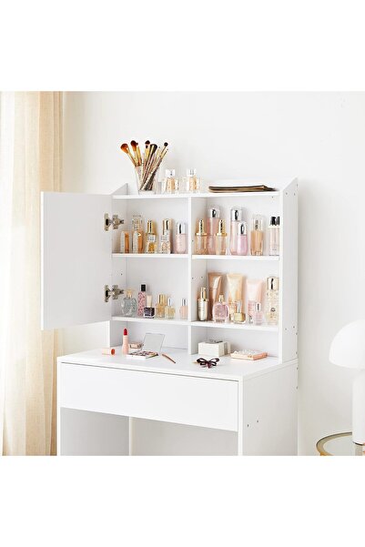 VASAGLE Masă de toaletă cu oglindă, rafturi reglabile și sertar pentru cosmetice, 70x40x136cm, albă