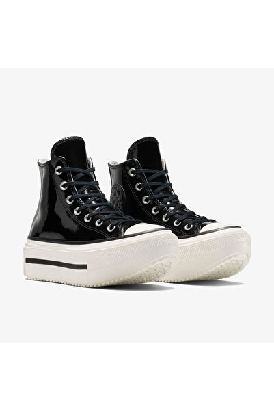 Converse CHUCK TAYLOR ALL STAR LIFT DOUBLE STACK PLATFORM PATENT LEATHER Kadın Siyah Sneaker A12977C