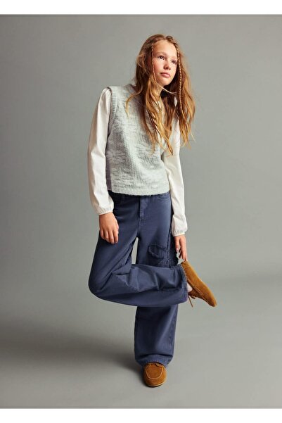 MANGO Kids Wideleg çiçek işlemeli jean