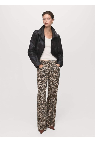 MANGO Woman Leopar düz kesim jean
