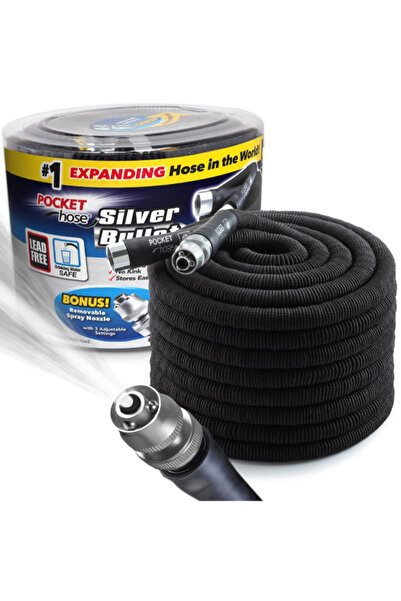 Pocket Hose خرطوم حديقة قابل للتمدد مقاوم للأشعة فوق البنفسجية من سيلفر بوليت، 30 مترًا