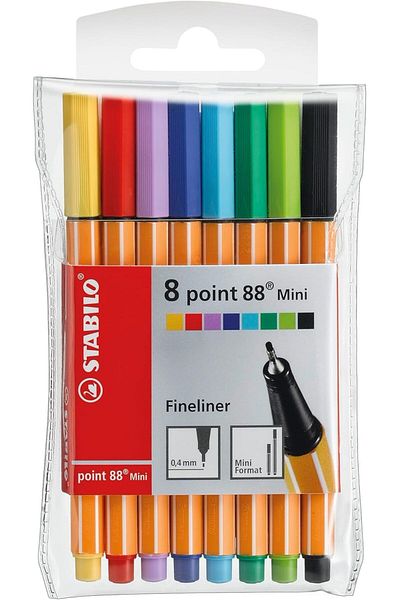 Stabilo Fineliner Pen - point 88 Mini Wallet of 8 Assorted Colours