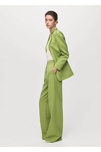 MANGO Woman Düz kesim keten karışımı pantolon