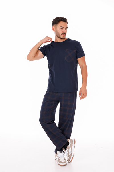 Pijamasoft Men's Plaid Printed Cotton Short Sleeve Summer Pajamas Set
