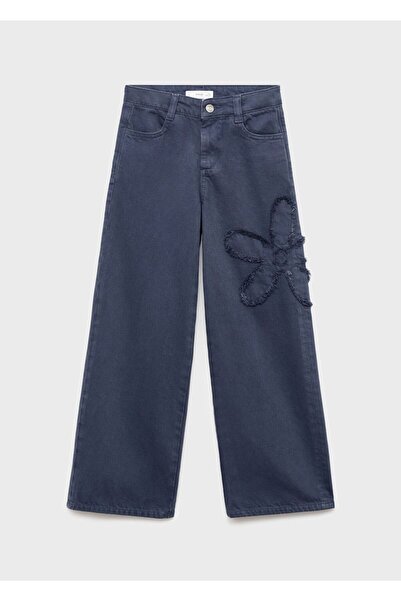MANGO Kids Wideleg çiçek işlemeli jean