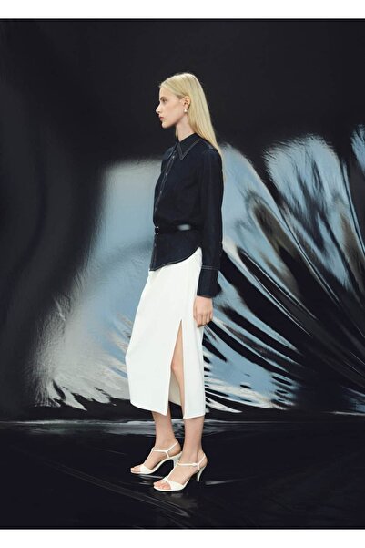 MANGO Woman Dikişli kot gömlek