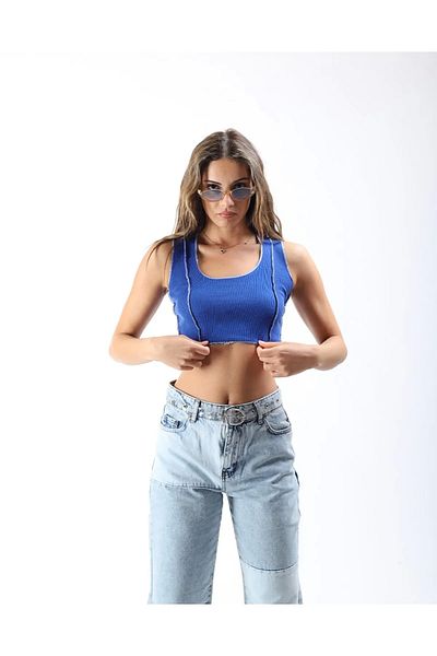 Bak Moda Reverse Stitched Navy Blue Crop Undershirt