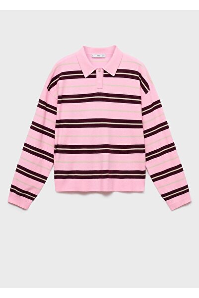 MANGO Woman Çizgili polo yaka kazak